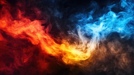 Fiery Abstract: A Dance of Blue and Red Smoke