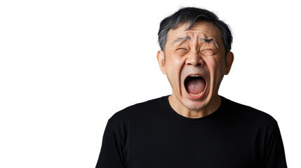 Senior man shouting with transparent background: expressing anger and frustration
