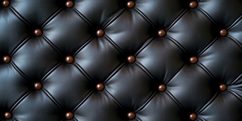 Fototapeta premium Elegant Black Leather Upholstery with Button Tufts and Glossy Finish