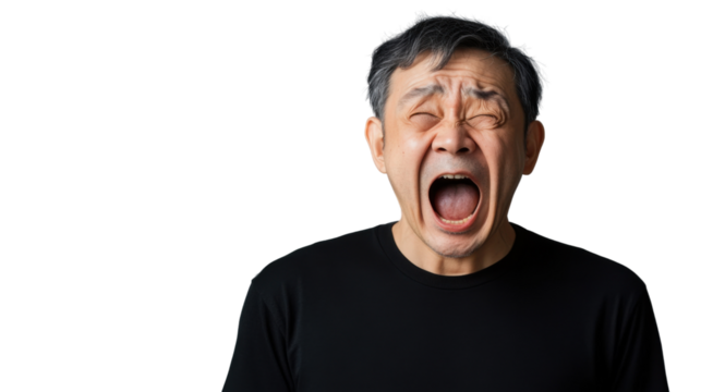 Senior man shouting with transparent background: expressing anger and frustration