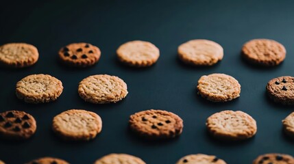 Assorted Round Cookies On Dark Background