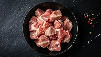 Fresh beef cutting un cook fresh for preparing cooking or barbeque on black bowl