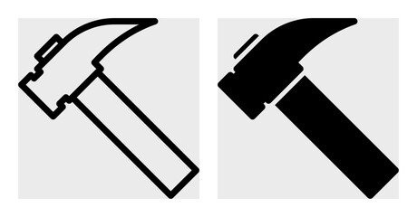 Hammer vector icon set in black color. Hammer icon set with outline and glyph style