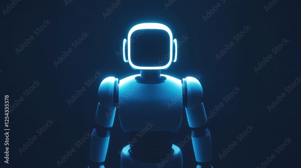 Aufkleber Glowing humanoid robot stands centered in a dark environment with minimalist design. Generative AI