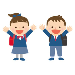 赤と黒のランドセルを背負ったこどもたち