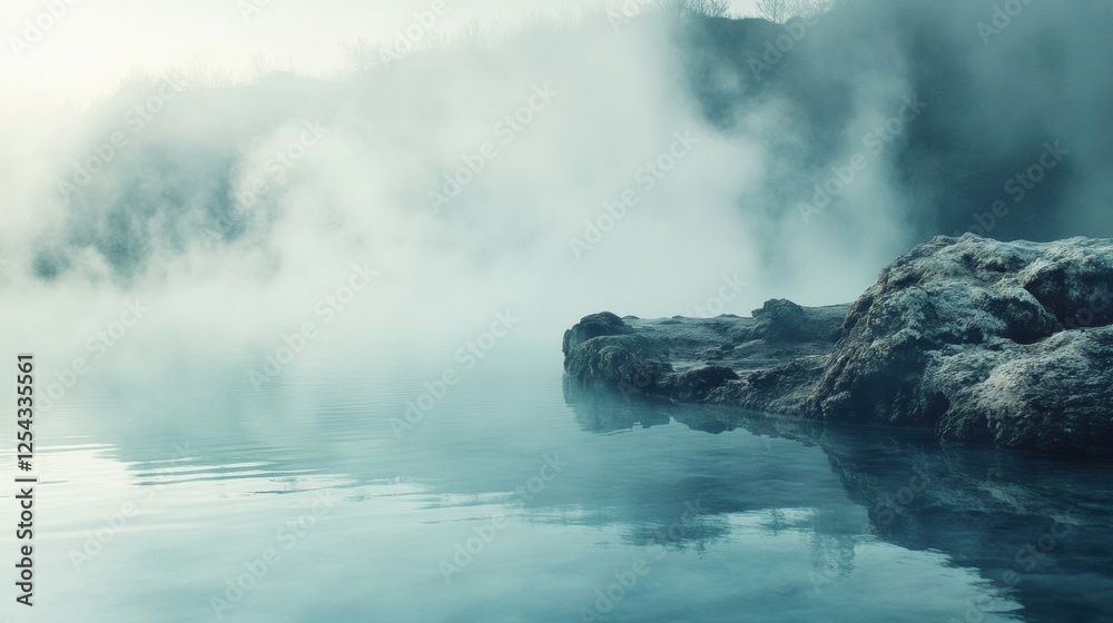 Aufkleber serene hot spring with calming steam rising amidst rocky surroundings in a tranquil setting. generat