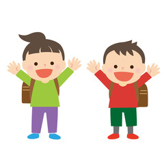 茶色のランドセルを背負った男女の子供達