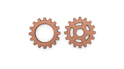 Two interlocking copper gears on a white background, symbolizing mechanics and engineering concepts