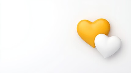 Two colorful hearts, one yellow and one white, symbolizing love and connection on a clean background