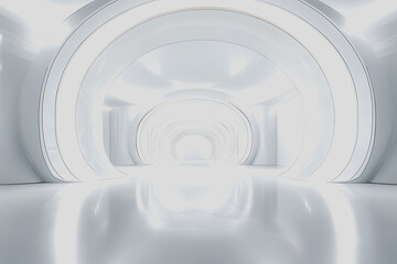 Obraz premium White tunnel illuminated by light with a bright opening at the end creating a surreal atmosphere