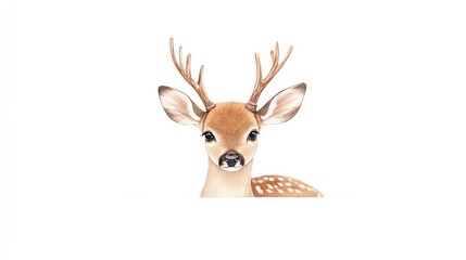 Realistic illustration of a young deer with antlers, showcasing its features against a plain background