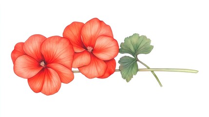Vibrant red geranium flowers with delicate green leaves against a clean white background