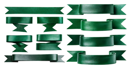 Green Ribbons and Banners Collection for Decorative Use in Designs, isolated on transparent background