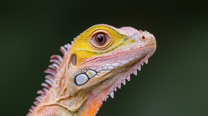 Obraz premium Colorful iguana portrait, jungle backdrop, wildlife photography, nature