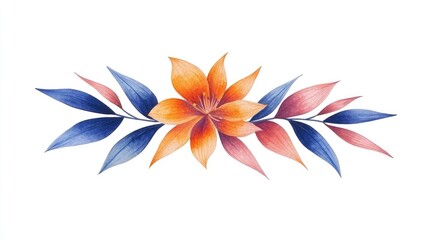 Vibrant watercolor floral arrangement featuring orange and blue petals on a white background