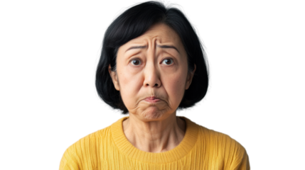 Sad senior woman showing disappointment with transparent background