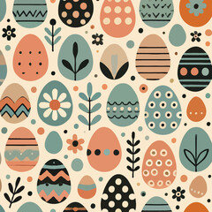 Adobe Illustrator Artwork, Easter Eggs And Spring Flowers. Seamless Easter. Eggs Pattern. Pastel Background. Easter Eggs Collection. Illustration For Your Design. Happy Easter.