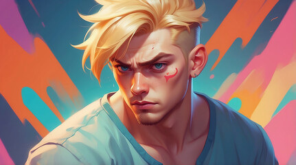 Fototapeta premium Blonde haired blue eyed young man digital art 
