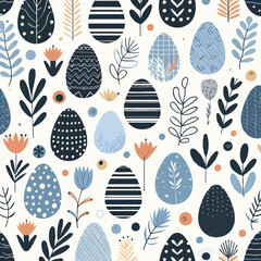 Easter Eggs And Spring Flowers. Seamless Easter. Eggs Pattern. Pastel Background. Easter Eggs Collection. Illustration For Your Design. Happy Easter. 
