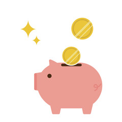 ブタの貯金箱とコイン　シンプルなイラスト素材