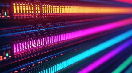 Obraz premium Abstract close-up of glowing data blocks and network technology