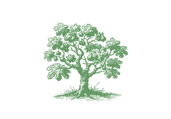 Fototapeta premium Fig fruit plant tree hand drawn sketch vector