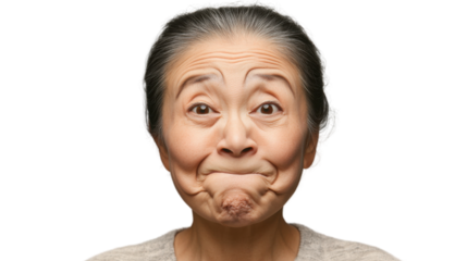 Senior woman making funny face with transparent background