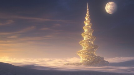 Obraz premium Delicate Spiraling Tower under Moonlight in Serene Landscape