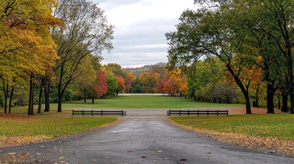 Autumnal Park Landscape with Colorful Trees