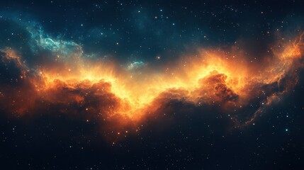 Naklejka premium Cosmic Nebula Fiery clouds in space, star backdrop, science background