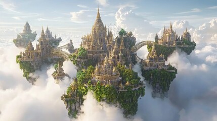 Vast Archipelago of Floating Islands Amidst Dreamy Clouds