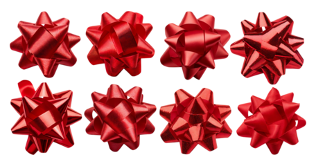 Decorative Red Bows for Presents and Gifts on a White Background, isolated on transparent background