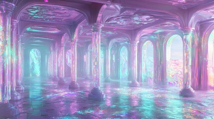 Obraz premium Vast Temple Made Entirely From Iridescent Materials and Light