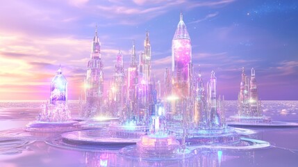 Fototapeta premium Futuristic Cityscape with Twisting Towers and Vibrant Colors