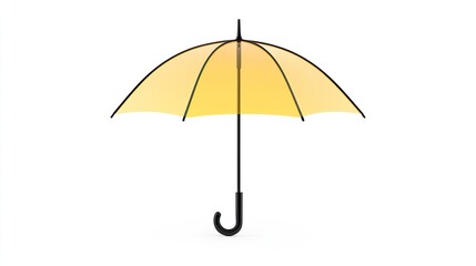 Bright yellow umbrella standing upright against a plain white background, ideal for weather-related themes