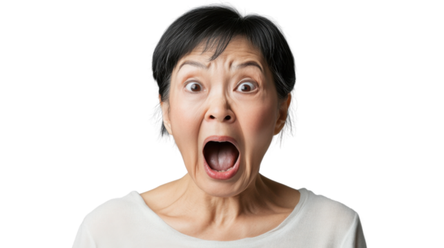 Shocked senior woman screaming with transparent background