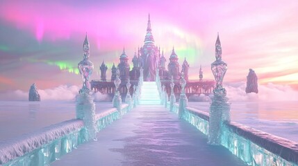 Obraz premium Glittering Ice Bridge Leading to a Dreamlike Fantasy Castle