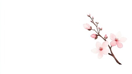 Naklejka premium Delicate pink cherry blossom branch with buds against a clean white background