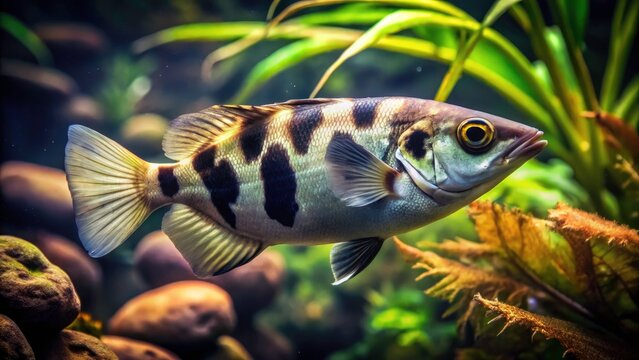 Vintage Banded Archerfish Photo: Retro Aquatic Wildlife, Fish Portrait, Toxotes Jaculatrix, Nature Photography