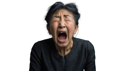 Elderly woman screaming with transparent background