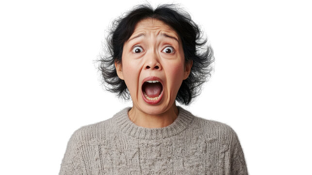 Woman expressing shock with transparent background