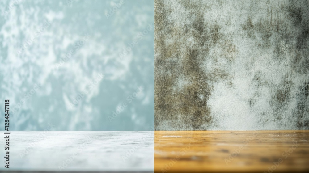 Poster dusty versus clean furniture surface comparison highlighting the difference in cleanliness and maint