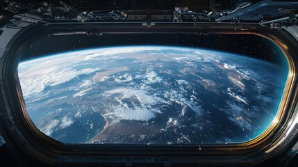 Obraz premium Earth Viewed From Space Station Porthole