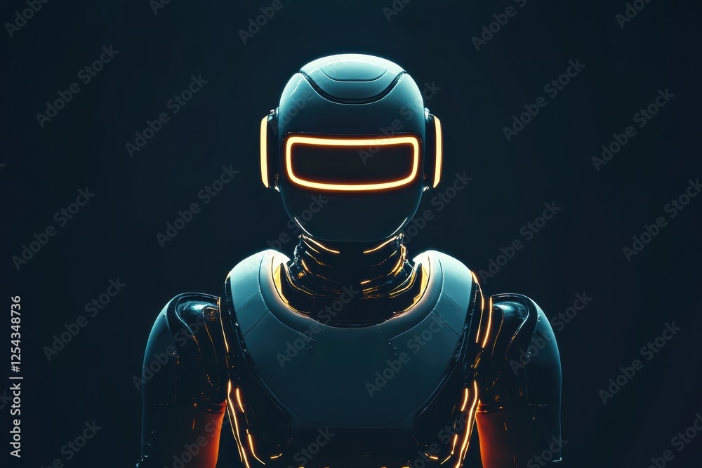 Aufkleber Minimalist glowing humanoid robot standing in a dark environment with illuminated features at nighttime. Generative AI