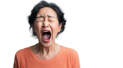 Woman screaming with transparent background