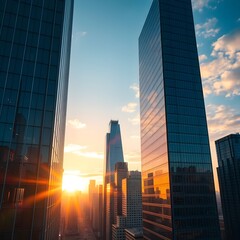 Imagen de la empresa de un edificio alto que no puede ver el interior de la ventana de vidrio entero.