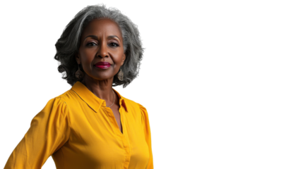 Elegant woman exuding confidence with a transparent backdrop