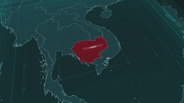 Zoom in to the map of Cambodia, with text and textless