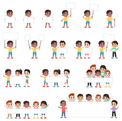 a Set of Kid Holding a Blank Sign with Friends