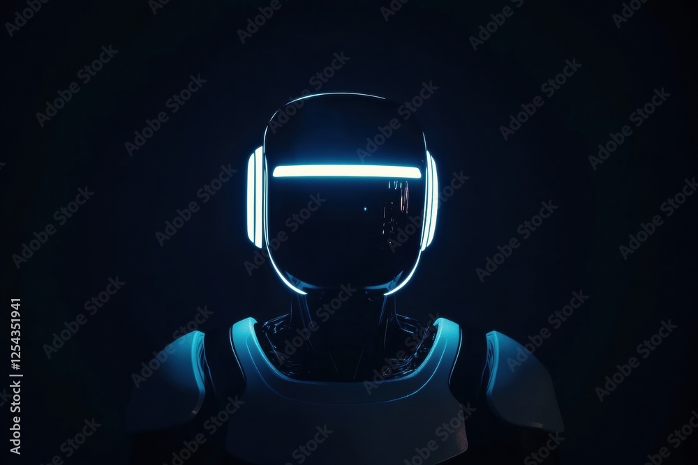 Aufkleber minimalist glowing humanoid robot stands out in dark surroundings with bright features and sleek des